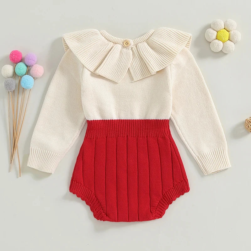 Baby Girls Sweater Romper Contrast Color Long Sleeve Jumpsuits for Newborn