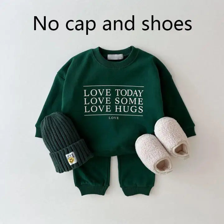 Boy Girl Baby Cotton Long Sleeve Tops+ Solid Pants 2pcs Kid Casual Tracksuit