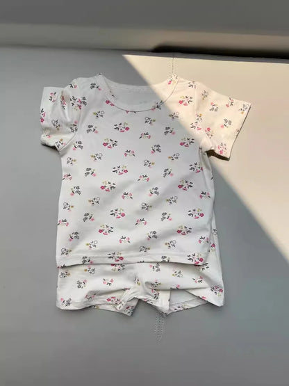 Children Homewear Short Sleeve Outfits Boy Girl Baby Floral Print Tops + Shorts