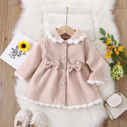 New Dresses for Girls Delicate Button Coat Bow Long Sleeve Furry Nizi Coat