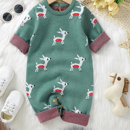 Boy Girl Cartoon Deers Knitted Romper Newborn Warm Casual One-piece