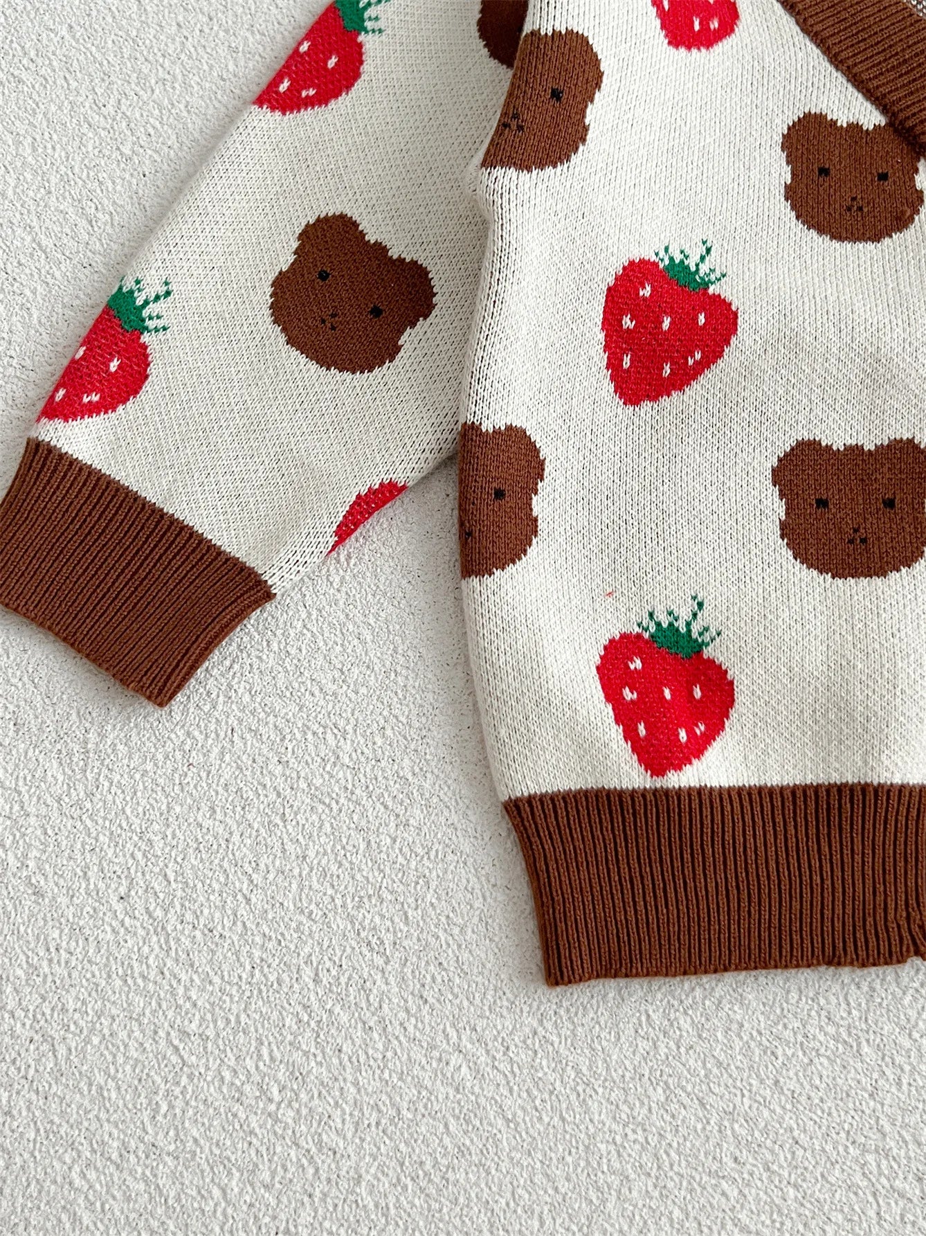 New Baby Girl Cardigan Infant Cute Strawberry Bear Print Sweater Coat /Jacket