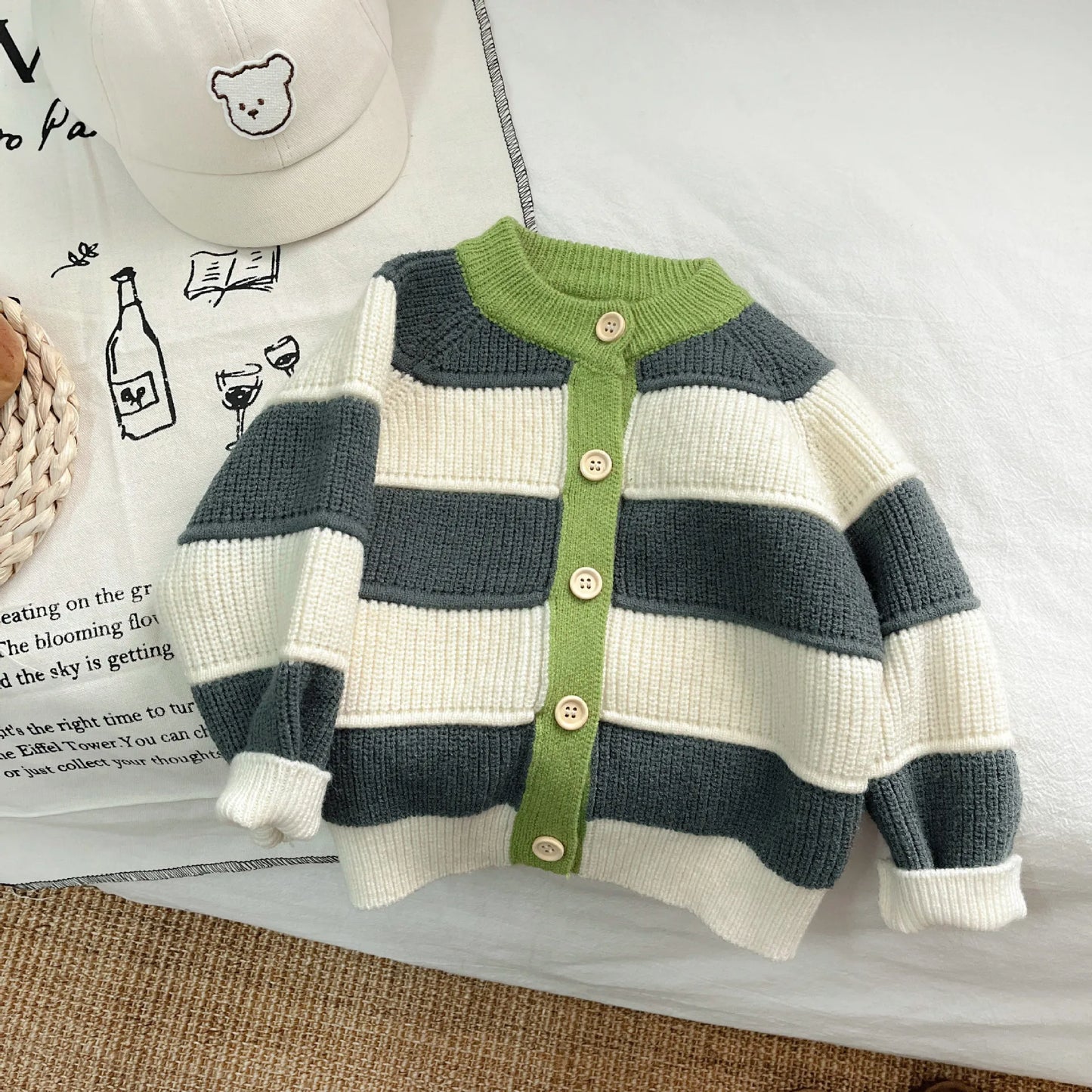 Children Striped Knitted Long Sleeve Sweater Fashion Girl/Boys Baby Cardigan Coat