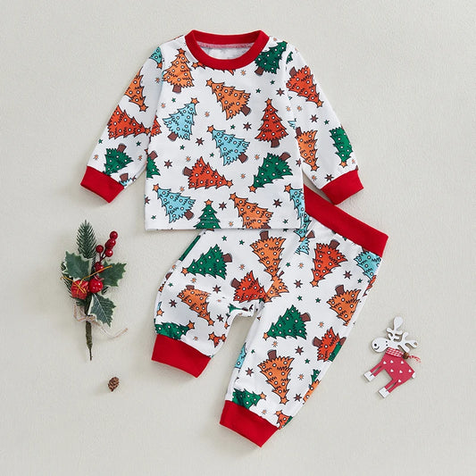 Toddler Girls Boys Christmas Tree Print Sweatshirt and Elastic Waist Pants