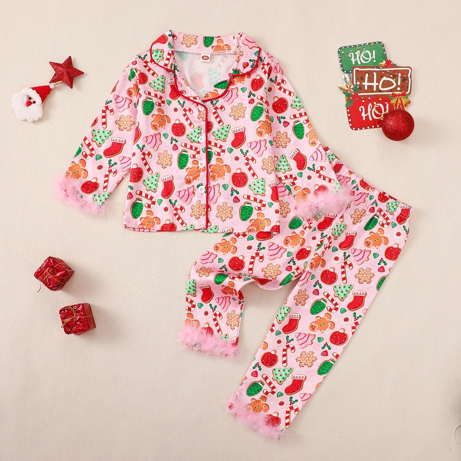 Boy Girl Christmas Silk Pajamas Set