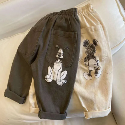 Baby Boys Straight Pants New Kids Cartoon Mickey Mouse Embroidery Pants