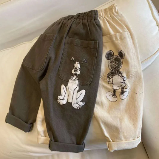 Baby Boys Straight Pants New Kids Cartoon Mickey Mouse Embroidery Pants