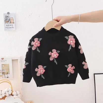 children's clothing autumn  winter new girl cute little flower baby knitted pullover