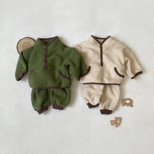 Solid Infant Casual Sweatshirt Outfits Kids Boys Fleece Trousers Suit