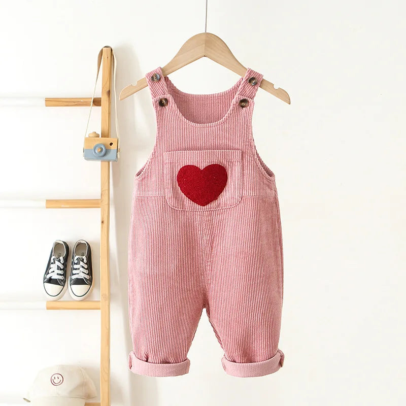 Baby Clothes Girl Embroidery Love Corduroy Overalls Retro Boy Ribbed Jumpsuit