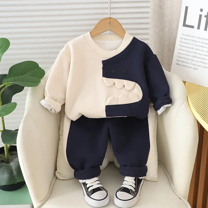 Baby Boys 2PCS Clothes Set Cartoon Dinosaurs Cotton Pullovers Stretch Loose Pants Suit