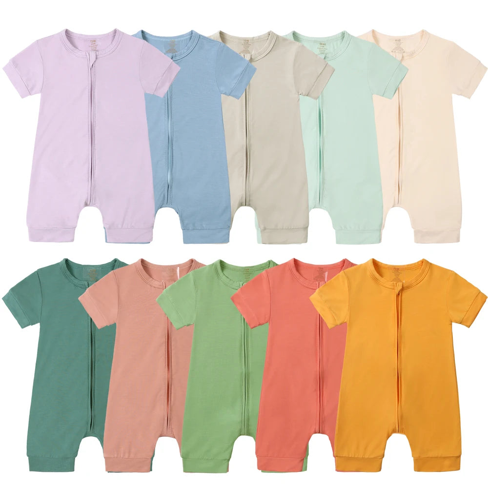 Baby Romper Bamboo Fiber 0-24Month Kids Material Short Sleeve Zipper Onesie Solid Color Bodysuits