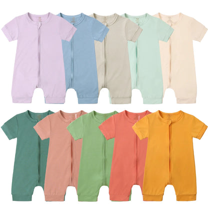 Baby Romper Bamboo Fiber 0-24Month Kids Material Short Sleeve Zipper Onesie Solid Color Bodysuits