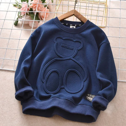 New Steel Print Bear Sweatshirt Teenagers Long Sleeve Pullovers  Girls hoodie