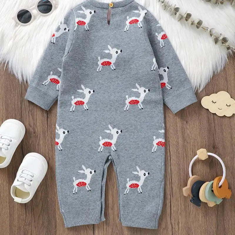 Boy Girl Cartoon Deers Knitted Romper Newborn Warm Casual One-piece