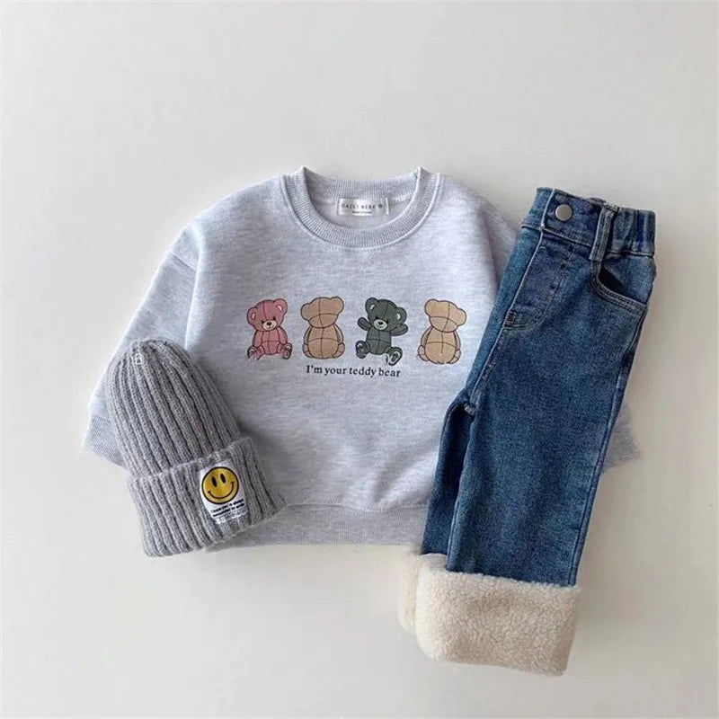 Baby Hoodies Cute Bear Print Infant Boys Cartoon Sweatshirt Cotton Girls Clothes