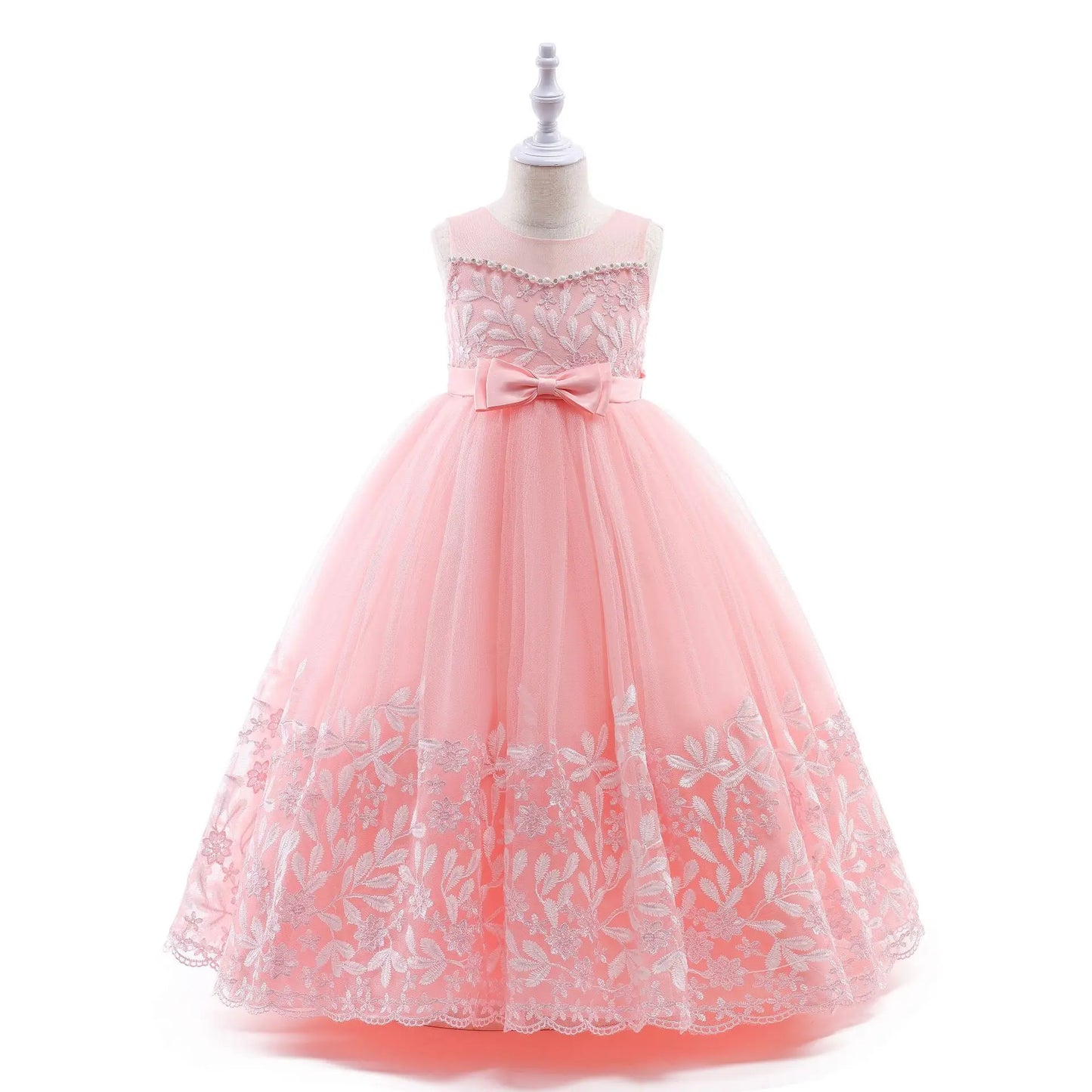 Children Kids Wedding Bridesmaids Party Dresses Embroidery Lace Girls Long Formal Occasion