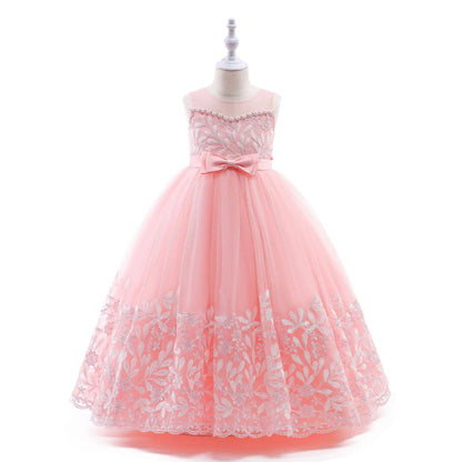 Children Kids Wedding Bridesmaids Party Dresses Embroidery Lace Girls Long Formal Occasion
