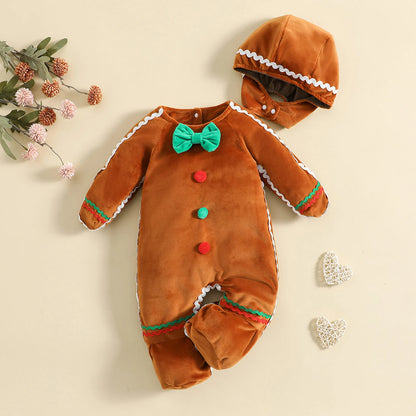 Toddler Baby Gingerbread Man Rompers Footed Jumpsuit With Hat