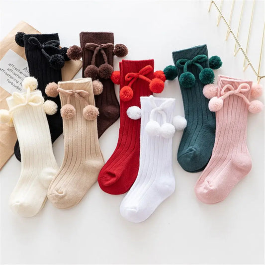 Knee High Socks Boys Girls Pompom Socks Baby Leg Warmers Cotton Sock