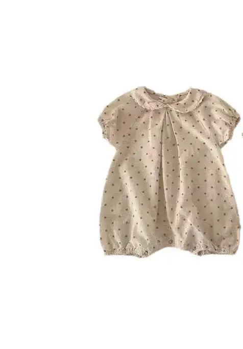 Newborn Girl/Boy Infant Dots Lapel Loose Short Sleeves Jumpsuit Romper