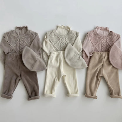 New Baby Plus Velvet Thick Leggings Solid Infant Boy Girl Ribbed Trousers