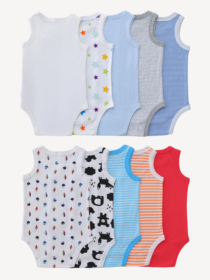 7pcs Random Newborn Summer Boys and Girls Sleeveless Triangle jumpsuit