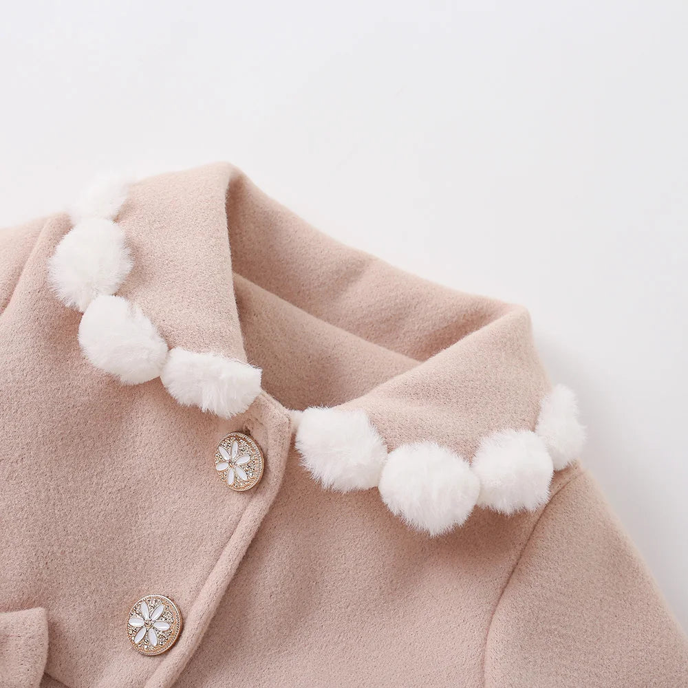 New Dresses for Girls Delicate Button Coat Bow Long Sleeve Furry Nizi Coat