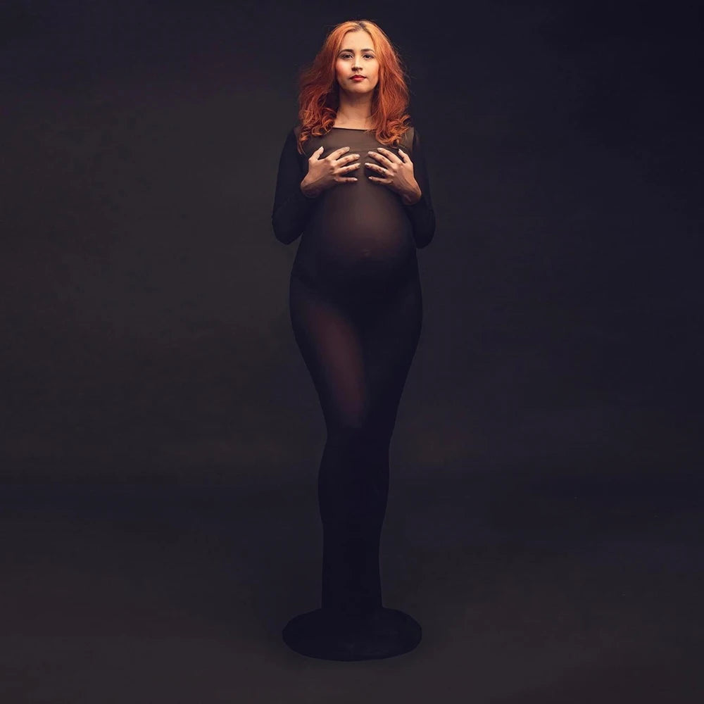 Maternity Photography Props Dress Large Elastic Mesh Sexy Transparent Dress