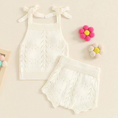 Baby Girls Tie-up Top + Camisole Elastic Waist Shorts Flower Pattern 2Pcs