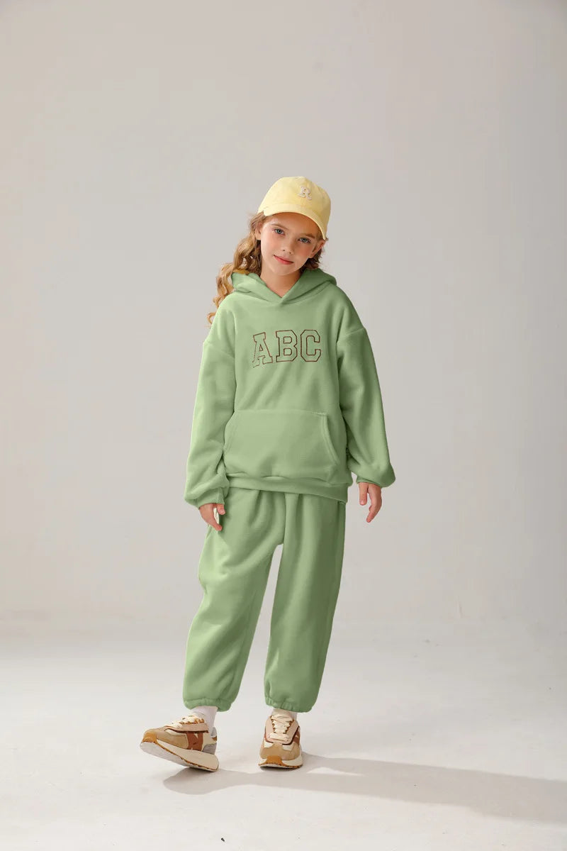 Children Plus Fleece Thicken Hoodies Suit Boy Girl Letter Casual Tops