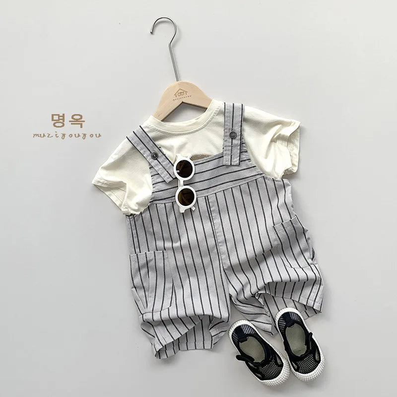 Boy Baby Solid Loose Suspenders Pants Girl Kid Cotton Thin Fashion Mid jumpsuit