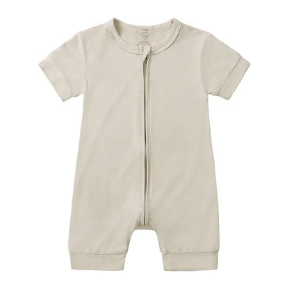 Baby Romper Bamboo Fiber 0-24Month Kids Material Short Sleeve Zipper Onesie Solid Color Bodysuits
