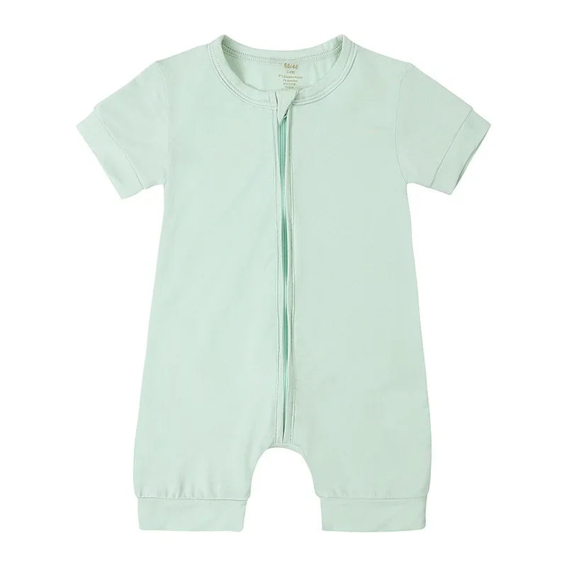 Baby Romper Bamboo Fiber 0-24Month Kids Material Short Sleeve Zipper Onesie Solid Color Bodysuits