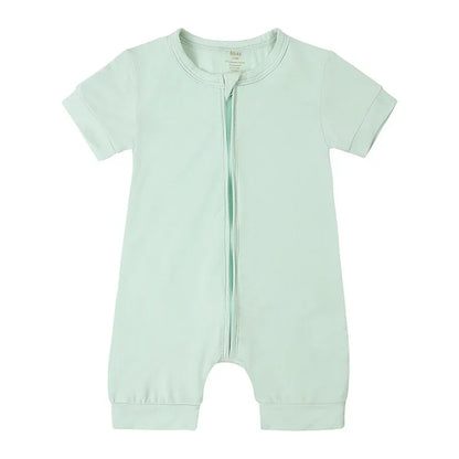 Baby Romper Bamboo Fiber 0-24Month Kids Material Short Sleeve Zipper Onesie Solid Color Bodysuits