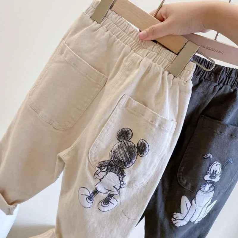 Baby Boys Straight Pants New Kids Cartoon Mickey Mouse Embroidery Pants