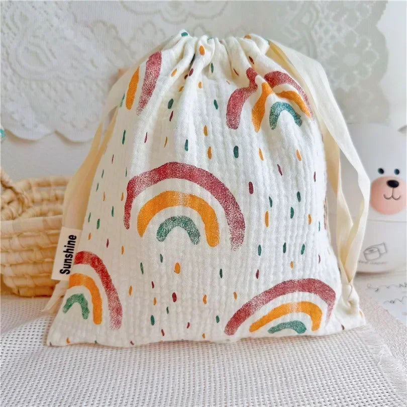 Printed Flower Mommy Bag Baby Diaper Bag Cotton Nappy String Pocket Storage Bag