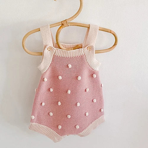 Baby Girl Romper+Hat Sleeveless Knitted Solid Color Newborn Baby Girl Jumpsuit