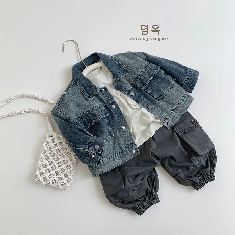 Children Denim Coat Baby Boys Fashion Lapel Loose Jacket Kids Clothes