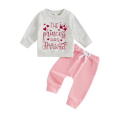 Baby Girls 2-piece Outfit, Letters Print Sweatshirt with Elastic Waist Sweatpants