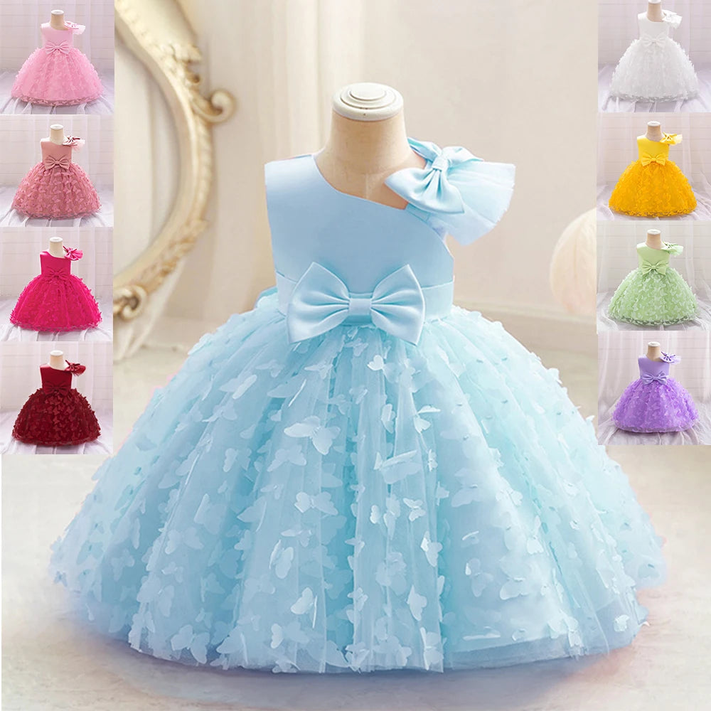 Butterfly Party Dress for Girl Tulle Tutu 1st Birthday Gown Flower Princess Dress