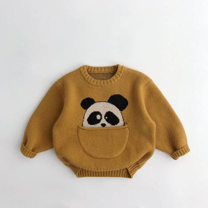 New Cartoon Pullover Sweater Boys Pocket Panda Knitted Shirt Girls Loose Cute Tops