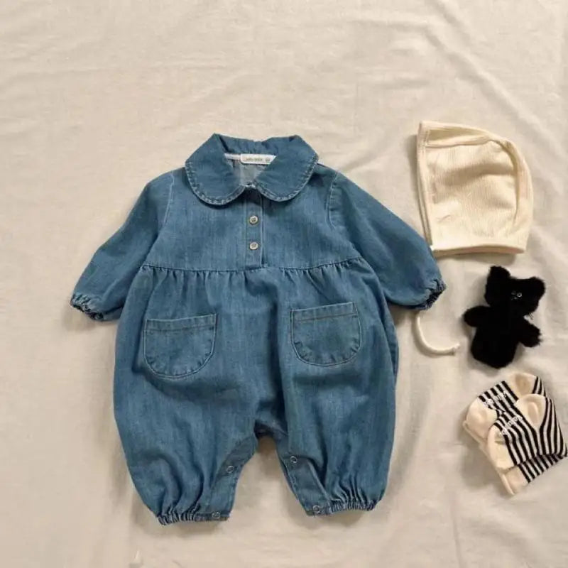 Baby Boy Romper Newborn Toddler Girl Cute Lapel Denim Jumpsuit