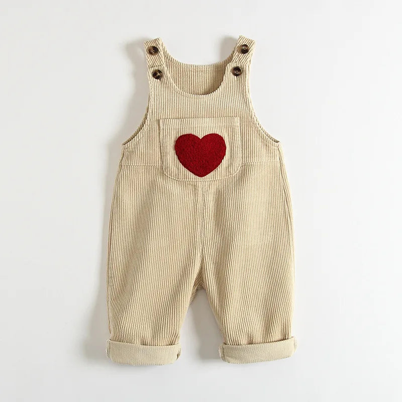 Baby Clothes Girl Embroidery Love Corduroy Overalls Retro Boy Ribbed Jumpsuit