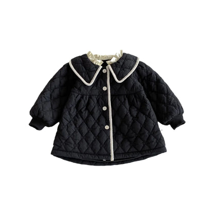 Baby Girls Warm Coat Solid Infant Padded Jacket Cute Lapel Princess Tops