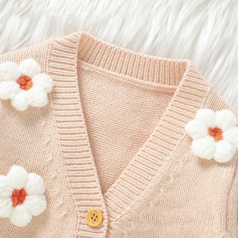 Children Cute Knitted Cardigan Handmade Flower Sweater Girl Jacket