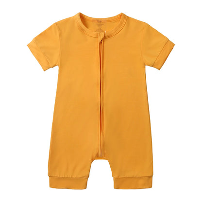 Baby Romper Bamboo Fiber 0-24Month Kids Material Short Sleeve Zipper Onesie Solid Color Bodysuits