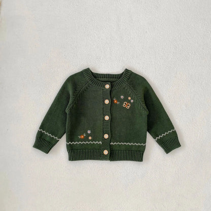 Boy Girl Embroidery Long Sleeve Knitted Tops Coat Cotton Children Knitsuit Kids Clothes