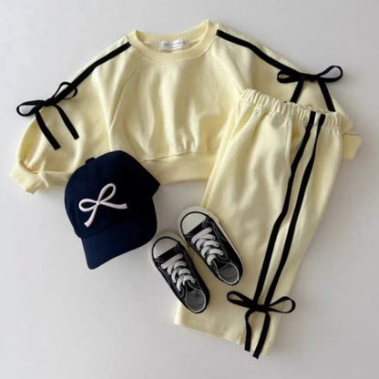 Baby Girl Cute Bow Sweatshirt + Pants 2pcs Suit Toddler Versatile Casual Outfits