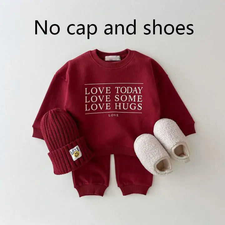 Boy Girl Baby Cotton Long Sleeve Tops+ Solid Pants 2pcs Kid Casual Tracksuit